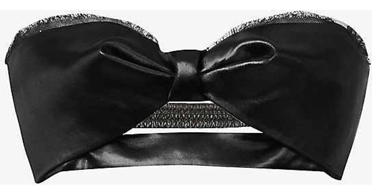 Saint Laurent Bow-embellished Sweetheart-neck Satin Top in Black | Lyst