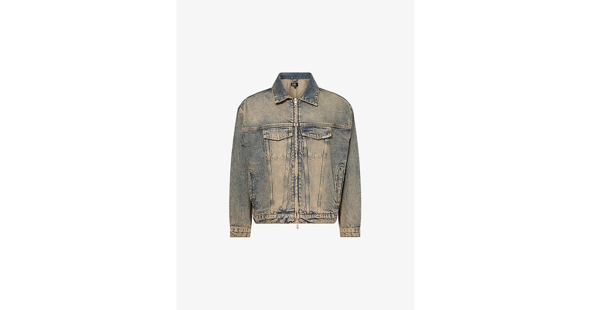 Represent Logo-Embellished Cotton Denim Jacket in Gray for Men | Lyst