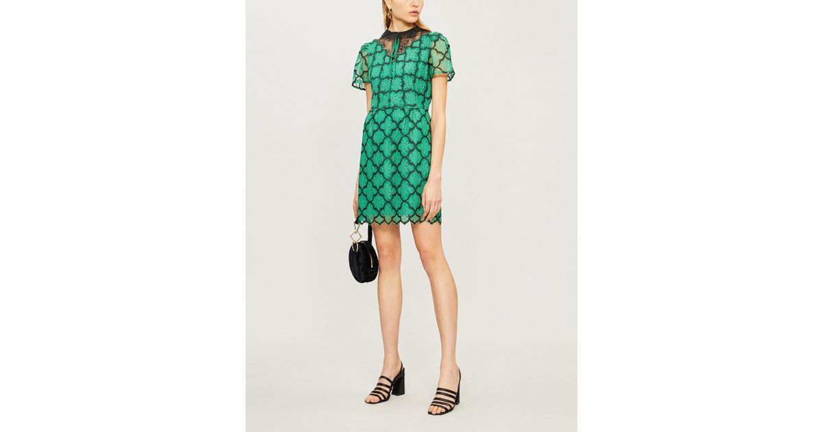 Sandro Ritta Contrast-panel Floral-lace Dress in Green | Lyst