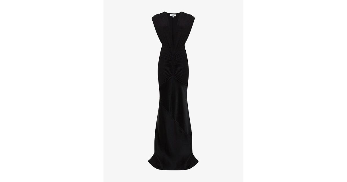 Reiss Noa Plunge-neck Slim-fit Woven Maxi Dress in Black | Lyst