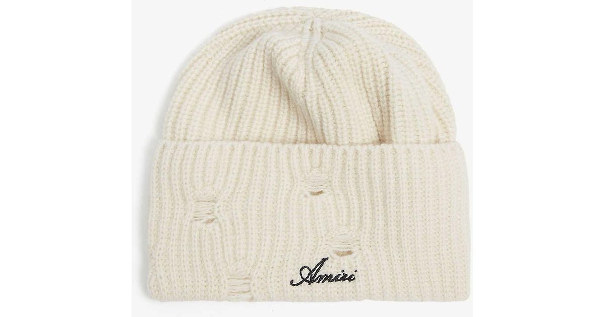 Amiri Logo-embroidered Folded-brim Cashmere Beanie Hat in Natural for ...