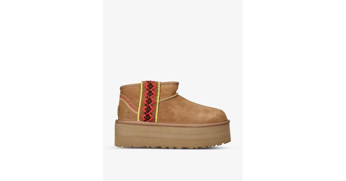 UGG Classic Ultra Mini Platform Braided Suede And Shearling Boots in Brown  | Lyst
