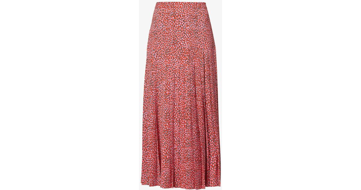 Ted Baker Zandi Graphic-print Pleated Woven Midi Skirt in Pink | Lyst