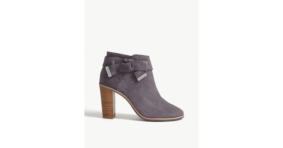 Ted Baker Gray Anaedi Bow Detail Suede Ankle Boots