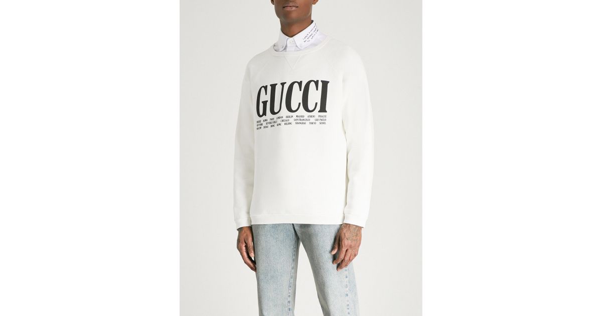 Gucci Cities Cotton-jersey Sweatshirt in White for Men | Lyst