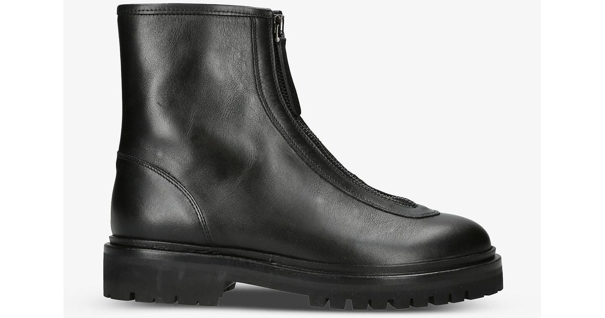 LEGRES Zip Leather Ankle Boots in Black | Lyst