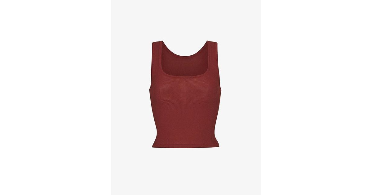 Skims Ribbed Stretch-cotton Tank Top in Red