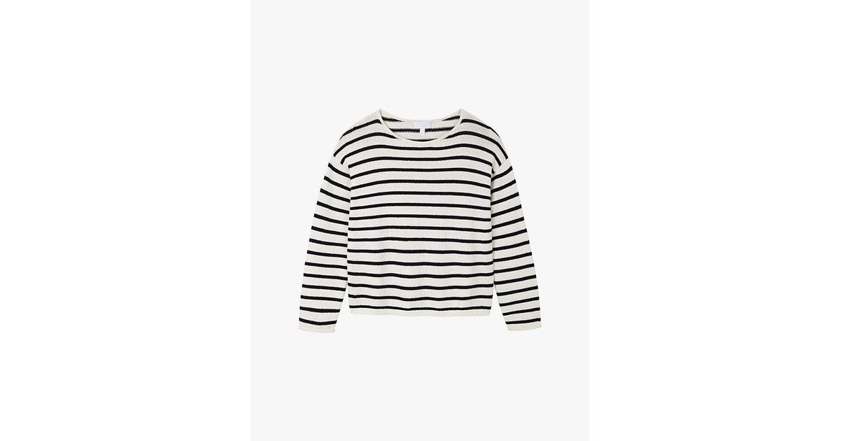 The White Company Stripe-Pattern Boat-Neck Cotton Jumper in White