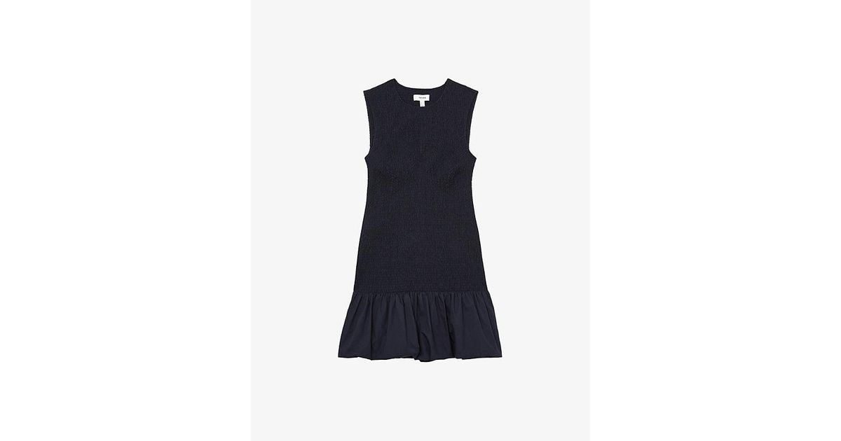 【海外限定】REISSドレス☆Belinda Shirred Mini Dress, Navy Reiss Belinda Cotton Shirred Bubble-Hem Mini Dress in Navy