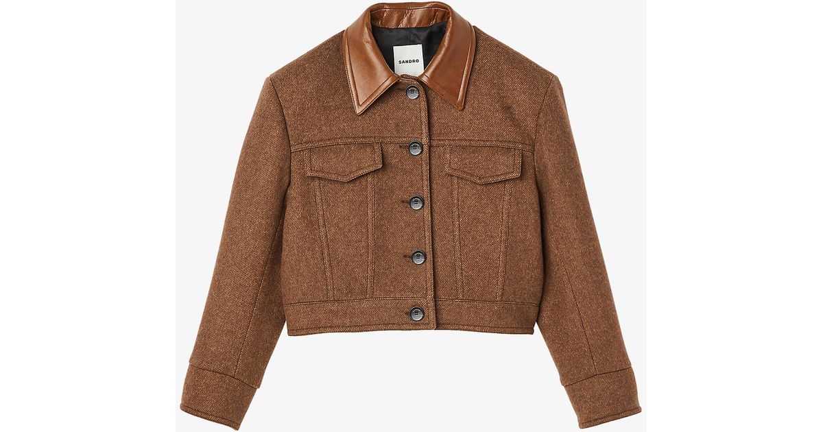 Sandro King Cropped Twill Jacket in Brown | Lyst