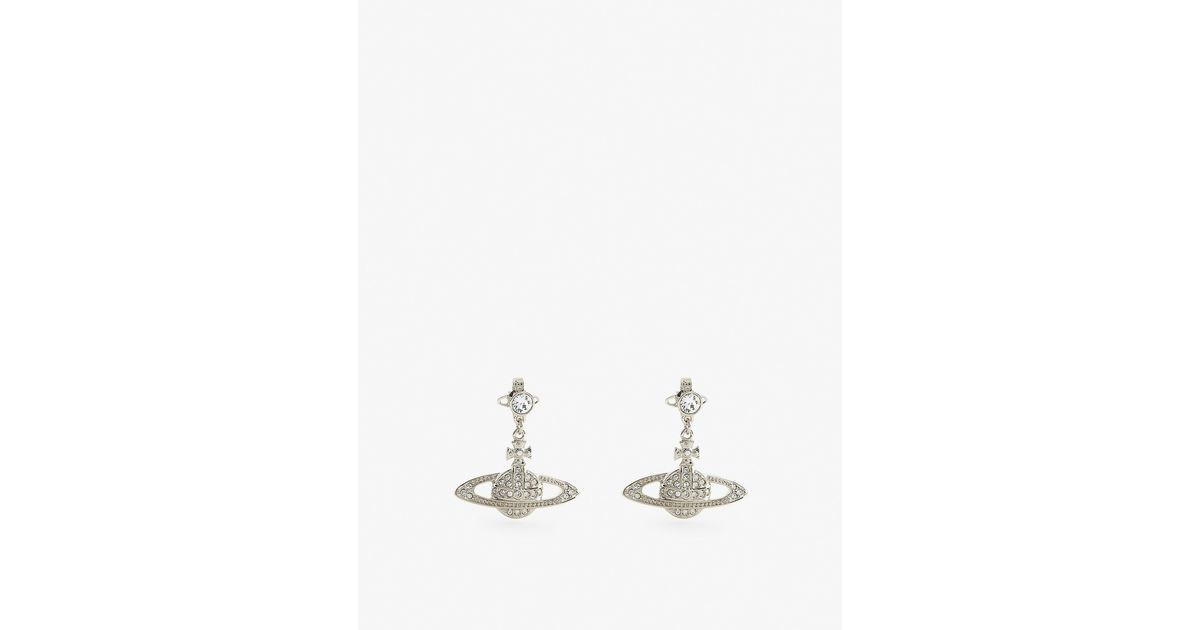 mini bas relief silver toned brass and crystal drop earrings