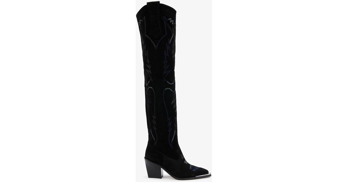 Zadig & Voltaire Cara Western-style Suede High-leg Boots in Black - Lyst