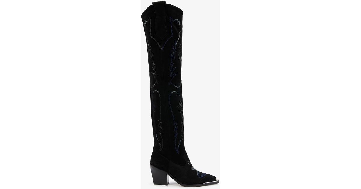 Zadig & Voltaire Cara Westernstyle Suede Highleg Boots in Black Lyst