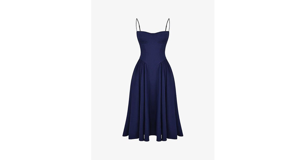 House Of Cb Samaria Corseted Woven Midi Dress in Blue | Lyst