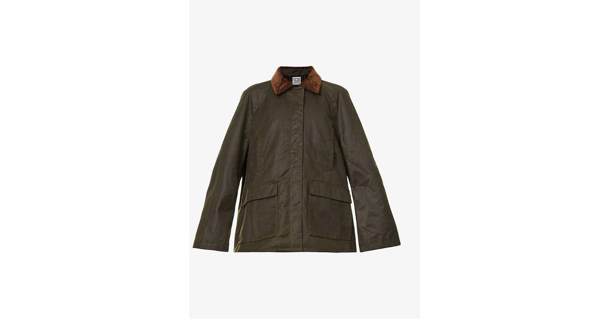 Totême Collared Waxed Cotton Jacket in Forest (Green) - Lyst