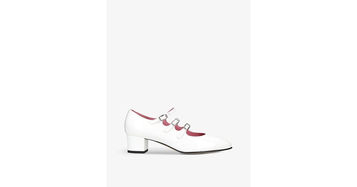 CAREL Kina Threestrap Patentleather Mary Jane Heels in White Lyst