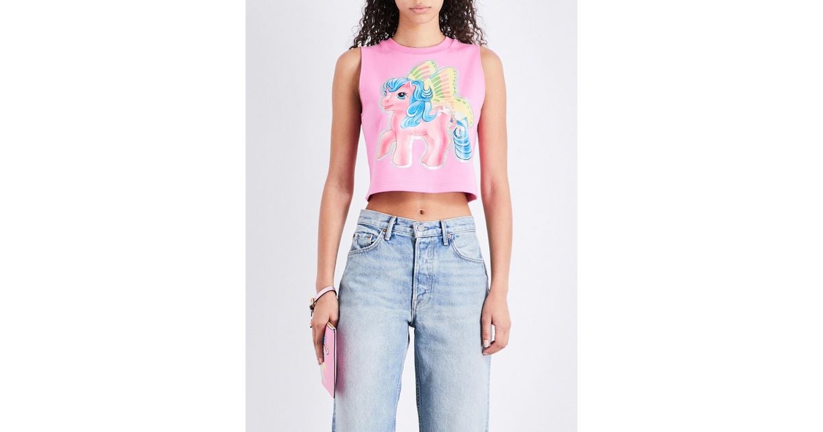Moschino My Little Pony-print Stretch-cotton Cropped Top And Briefs in  White