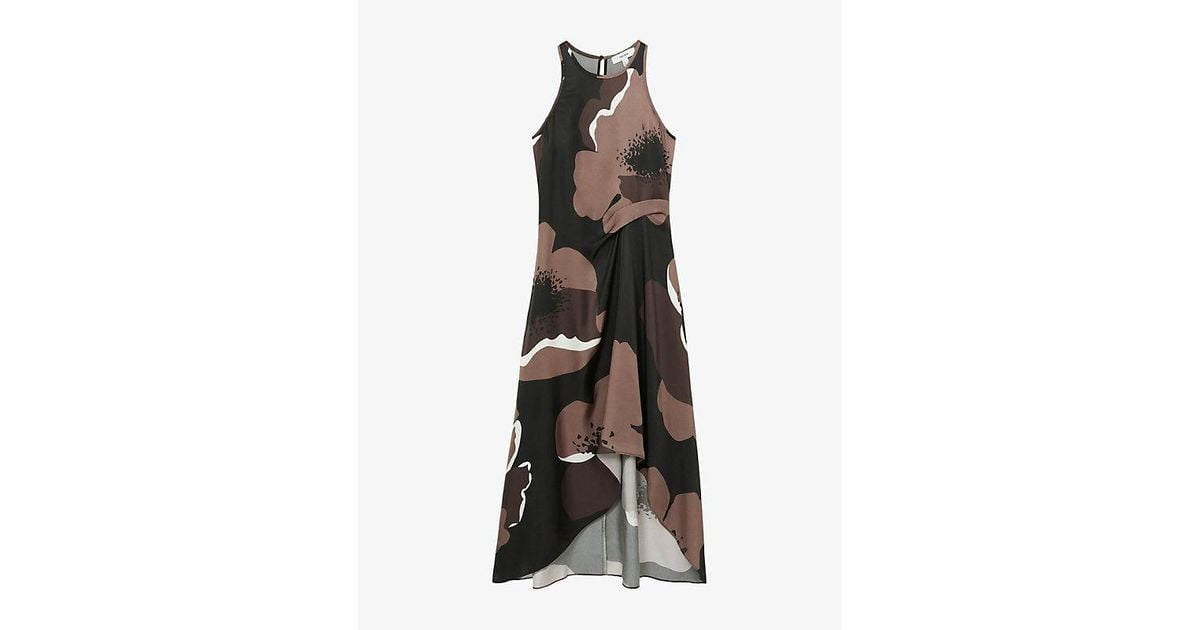 【海外限定】REISSワンピース☆Michalie Floral-Print Satin Mid Reiss Michalie Floral-Print Satin Midi Dress in Black | Lyst UK
