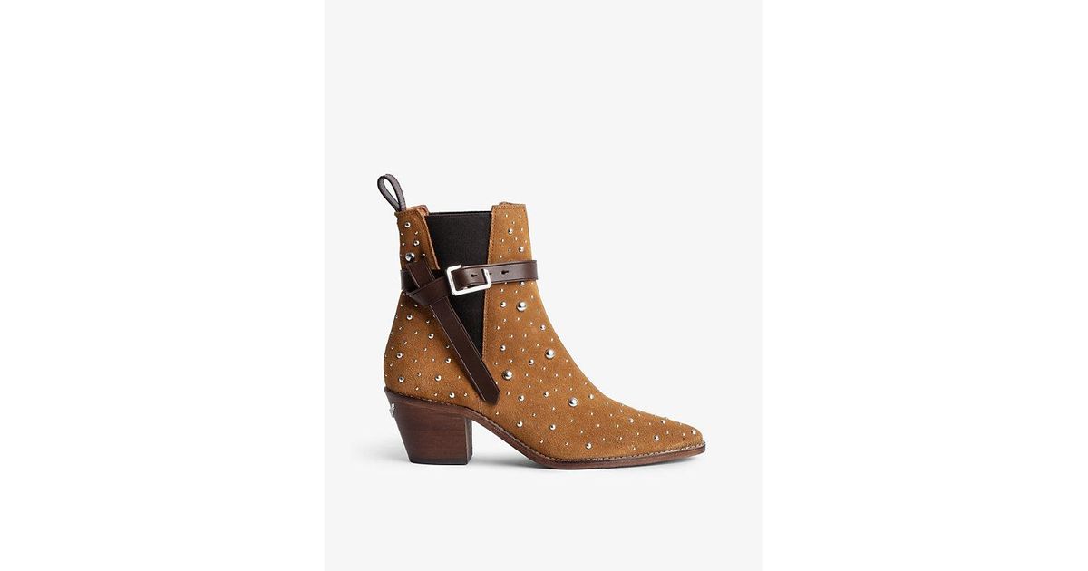 Zadig & Voltaire Tyler Studded Suede Ankle Boots in Brown | Lyst