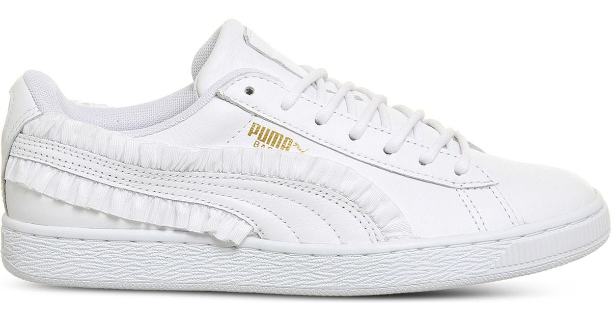 PUMA Basket Classic Frill Leather Trainers in White - Lyst