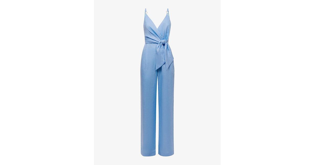 Reiss Emily Wideleg Linen Jumpsuit in Blue Lyst