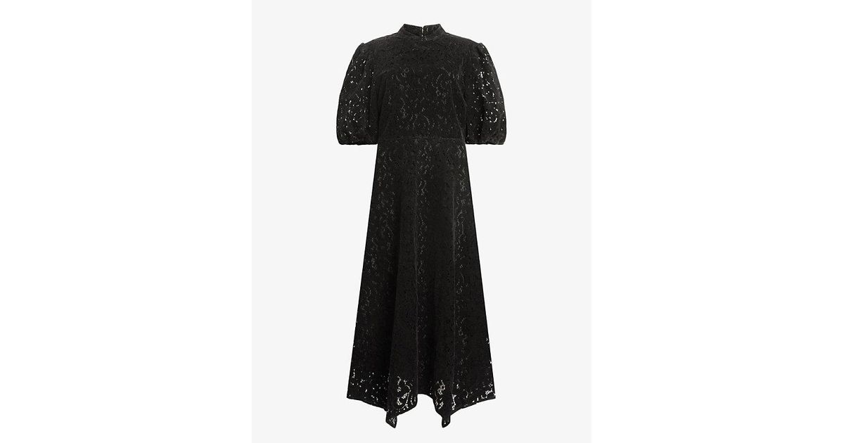 AllSaints Camila High-neck Lace-embroidered Cotton-blend Midi Dress in ...