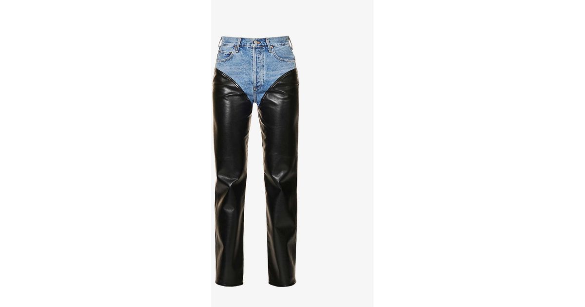Agolde Harley Organic-denim And Recycled-leather Jeans in Blue | Lyst UK