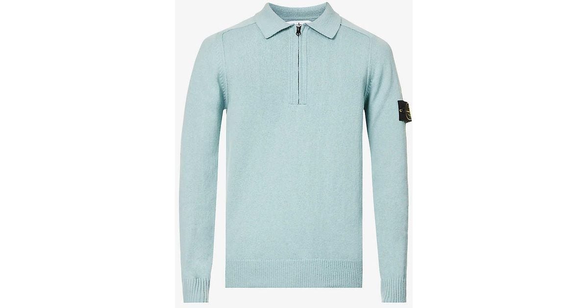 Stone Island Brand badge Quarter zip Cotton knit Jumper in Blue