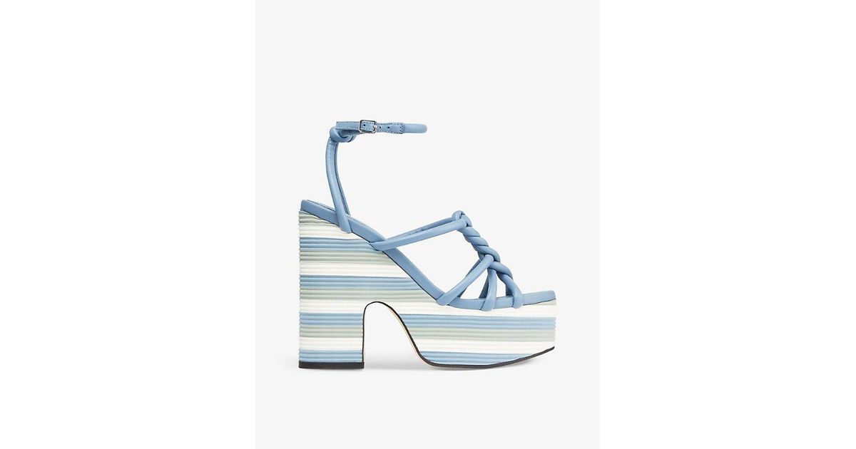 Jimmy Choo Clare 130 Leather Wedge Sandals in Blue | Lyst