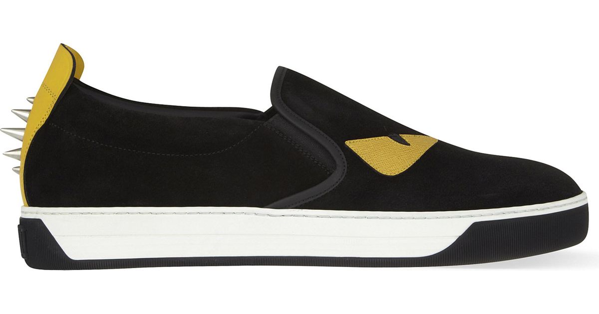 Fendi Monster Suede Skate Shoes in Nero 