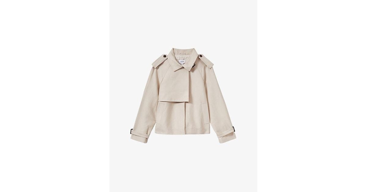 Reiss Mila Cropped Woven Trench Coat in Natural Lyst UK