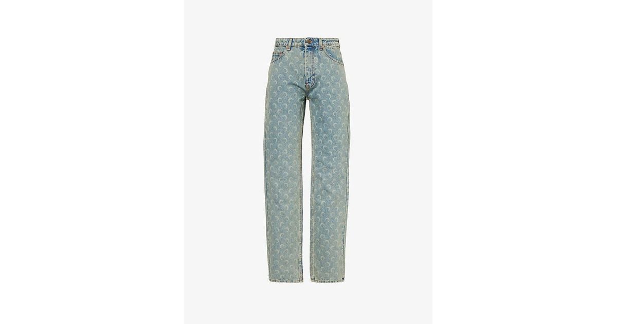 MARINE SERRE マリーンセル Moon Printed Jeans Moon Laser Denim Loose Jeans • Marine Serre