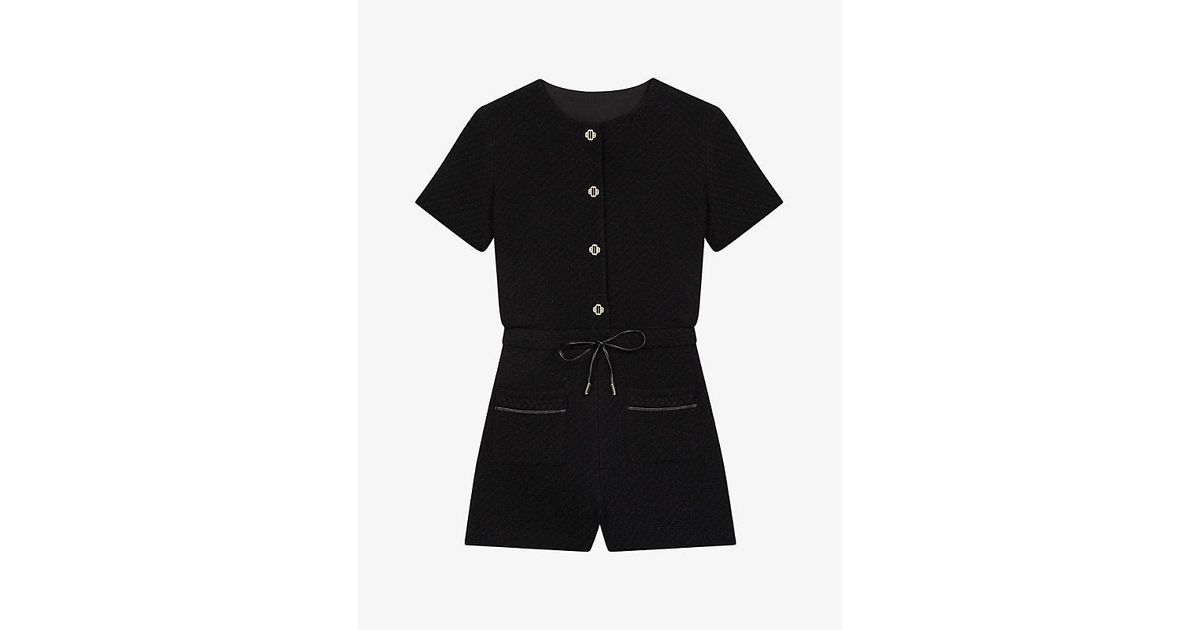 Maje Izola Buttoned Drawstring-waist Tweed Playsuit in Black | Lyst