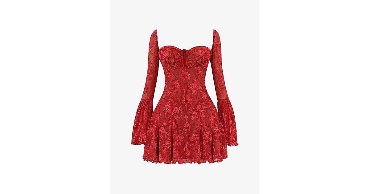 House Of Cb Analissa Floral-Pattern Lace Mini Dress in Red | Lyst UK