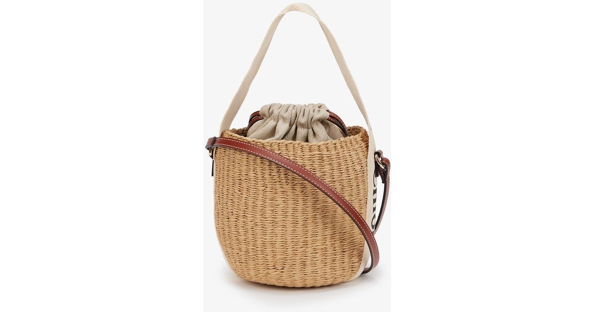 Chloé Leather Woody Small Raffia Basket Bag in White - Lyst