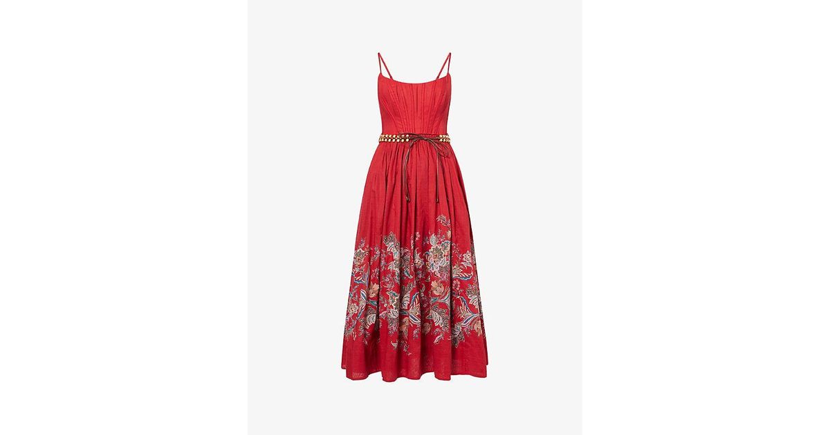 Zimmermann Rhiannon Corset Midi Dress Red Zimmermann