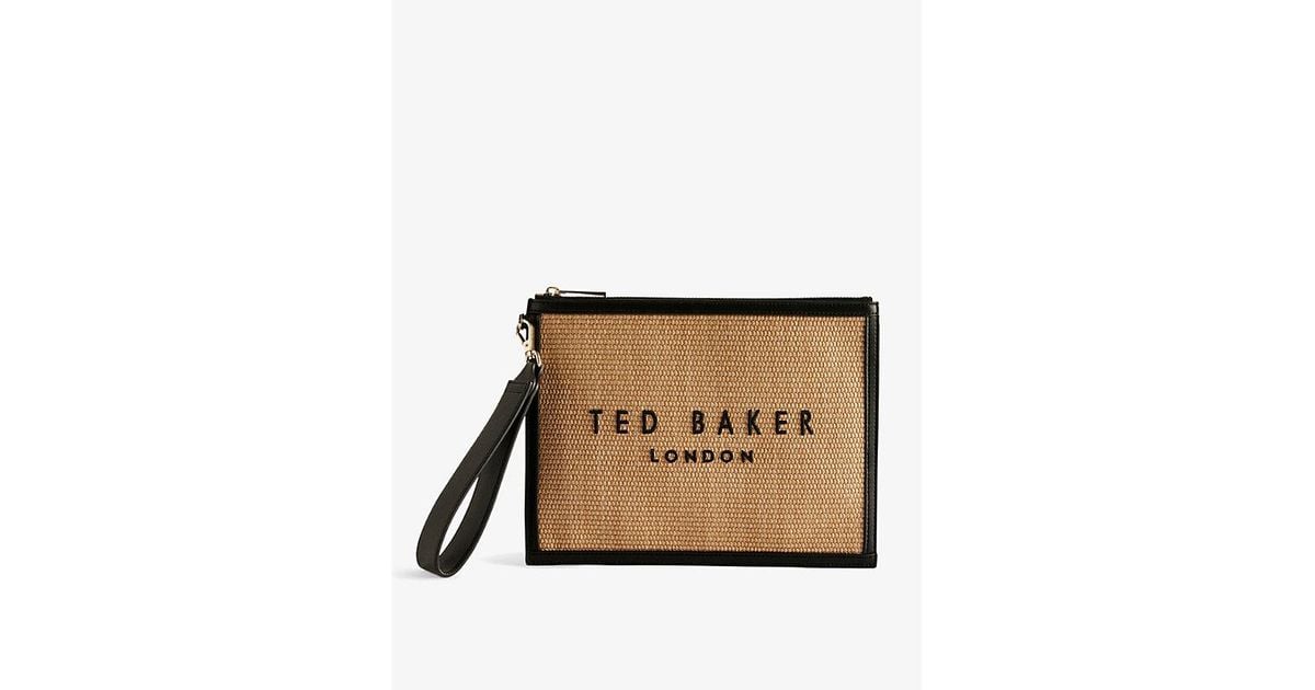 Ted Baker Tural Pallmes Logo embossed Faux raffia Pouch in Natural Lyst