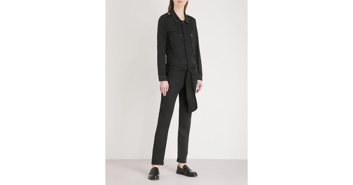 button detail self tie jumpsuit