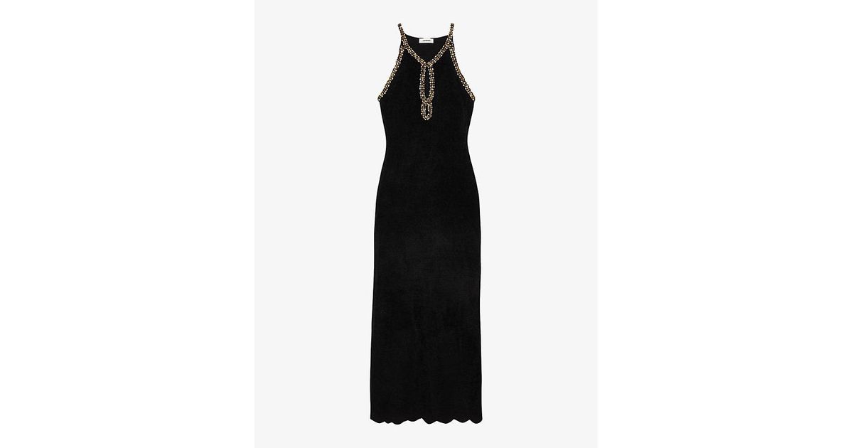 sandro beaded maxi dress ASHLEYlauren 4923  Beaded Mesh Bodice Fitted Jersey Mini Dress