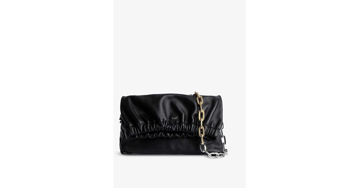 Zadig & Voltaire Rockyssime Gathered Leather Shoulder Bag in Black Lyst