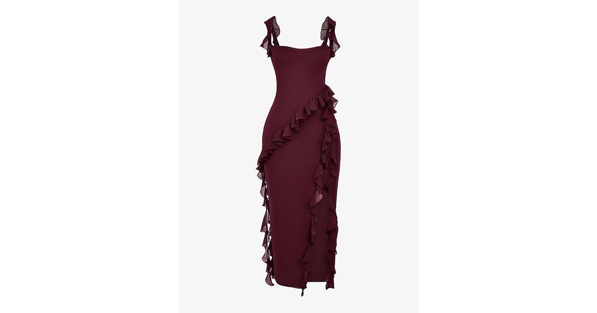 HOUSE OF CB ARIELA RUFFLE DRESS CHERRY SIZE 6, 8