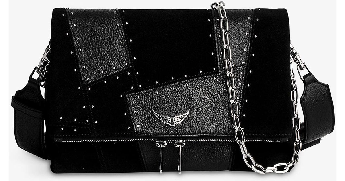 Zadig & Voltaire Rocky Patchwork Stud-detail Leather Bag in Black | Lyst