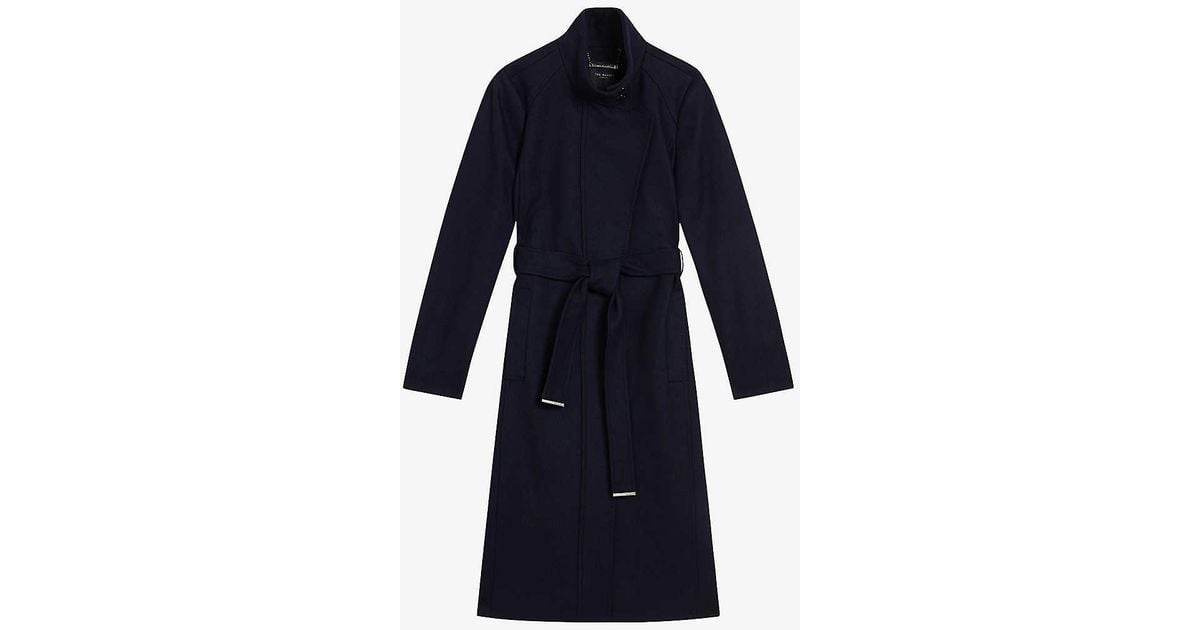 Ted Baker Icombi Funnel-neck Wool-blend Coat in Blue | Lyst