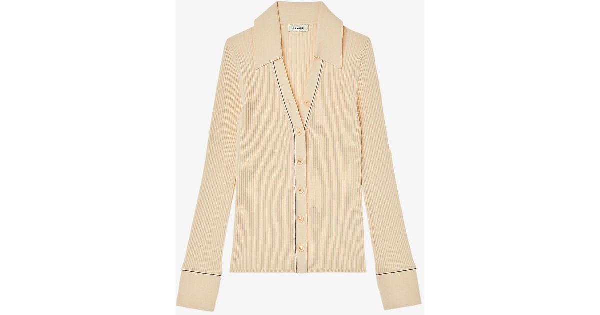 Sandro Synthetic Gab Ribbed Fine-knit Ribbed Cardigan | Lyst