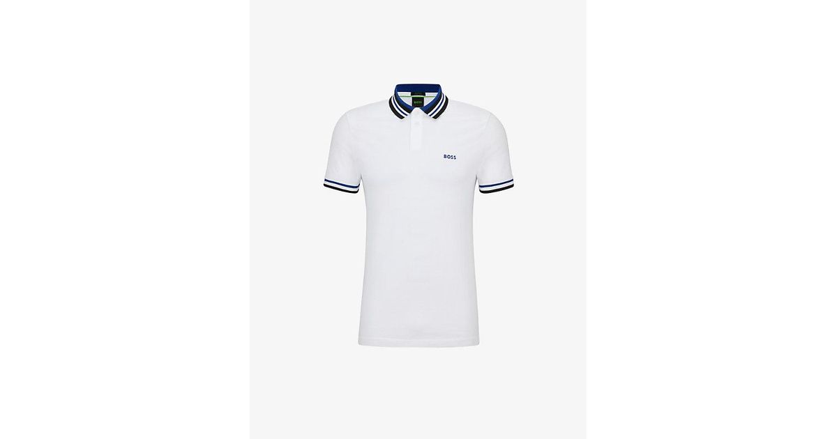 BOSS by HUGO BOSS Branded-trim Logo-print Regular-fit Cotton Polo Shirt in  White for Men | Lyst