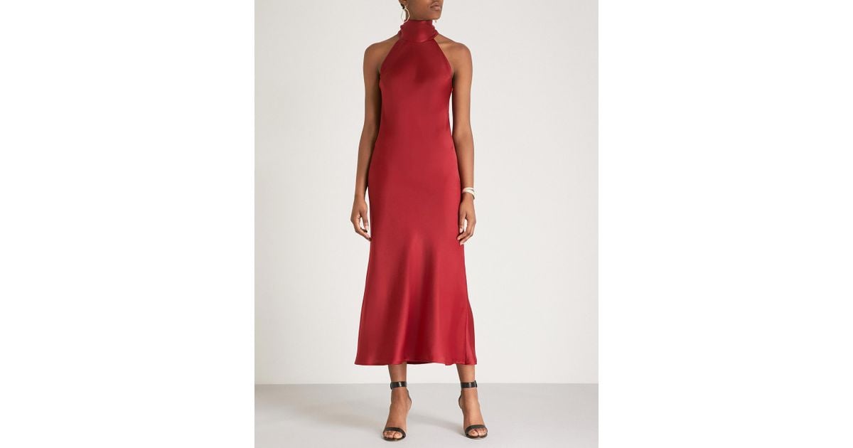 Galvan London Sienna Halterneck Satin Midi Dress In Red Lyst 5747