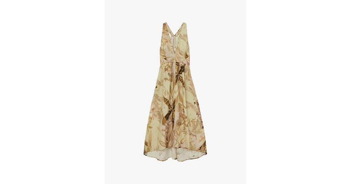Reiss Nybg Anna Floral-Print Linen Midi Dress in Natural | Lyst Reiss Nybg Anna Floral-Print Linen Midi Dress in Natural | Lyst