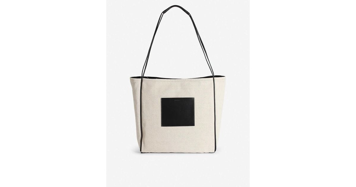 Jil Sander Border Medium Canvas And Leather Tote Bag in Natural | Lyst  Canada
