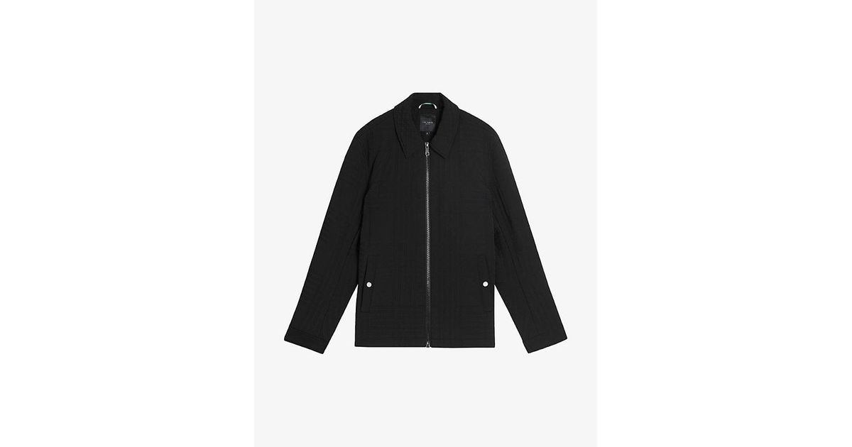 Ted Baker Manburn Quilted Check-pattern Woven Harrington Jacket in Black  for Men | Lyst