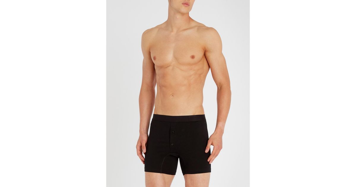 Sunspel Superfine Egyptian Cotton Two-button Boxer Shorts in Black for Men  | Lyst